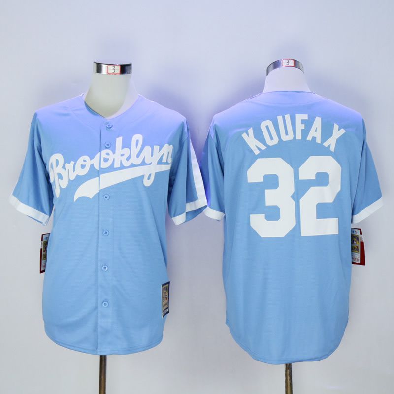 Men Los Angeles Dodgers #32 Koufax Light Blue Throwback MLB Jerseys